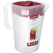 Goodcook_10658_1_Gallon_Plastic_Straining_Pitcher_with_Square_Lid,_3_Strainers,_Close_No-Spill_Design,_Dishwasher_Safe,_Clear_&_Red_-_Drinkware,_Jugs