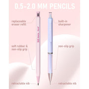Nicpro_22PCS_Pastel_Mechanical_Pencils_Set_in_Case,_Art_Cute_Drafting_Pencil_0.5,_0.7,_0.9_mm,_2mm_Lead_Pencil_Holders_for_Sketching_Drawing_With_11_Tube_(4B_2B_HB_2H_Colors)_Lead_Refills,_3_Erasers