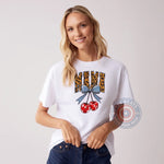 Mother's Day Blue Bow Mama Leopard Cherries Shirt/Sweatshirt/Hoodie – 'MAMA' Print with Bow and Cherry Graphic, Stylish Gift for Moms